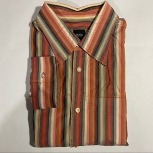 Hugo Boss button up orange striped men dress shirt